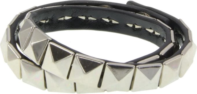 Behave – Wikkelarmband – Imitatieleer – Zwart;Zilver – Studs – Verstelbaar – Rock Style