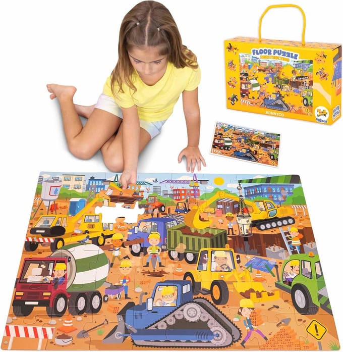 Reuzevloerpuzzel Bouwplaats - 48 Grote Stukken Puzzel voor Kinderen 2-8 Jaar