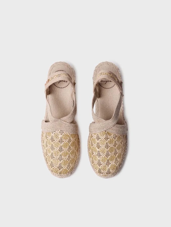 Vegan espadrille voor dames van veelkleurige stof met sleehak | TERRA-TT