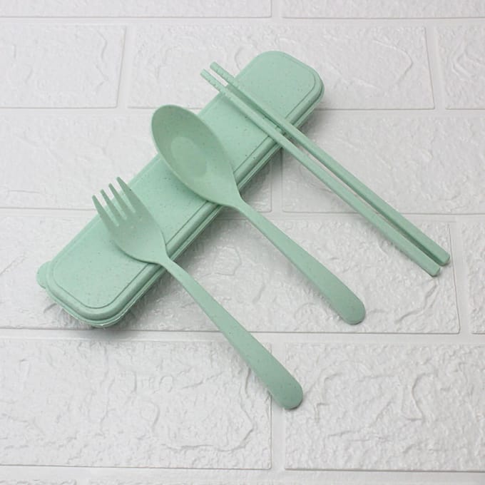 Tarwestengel Bestekset Diner Eetstokjes Lepel Vork Set Draagbaar Bestek met Etui voor Thuis groen