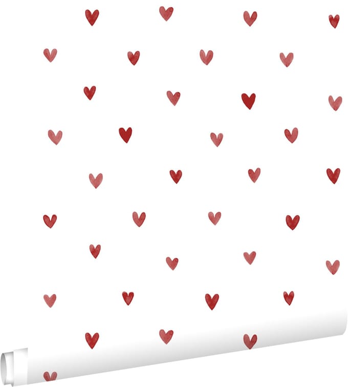 ESTAhome behang hartjes wit en rood - 50 x 900 cm - 131629