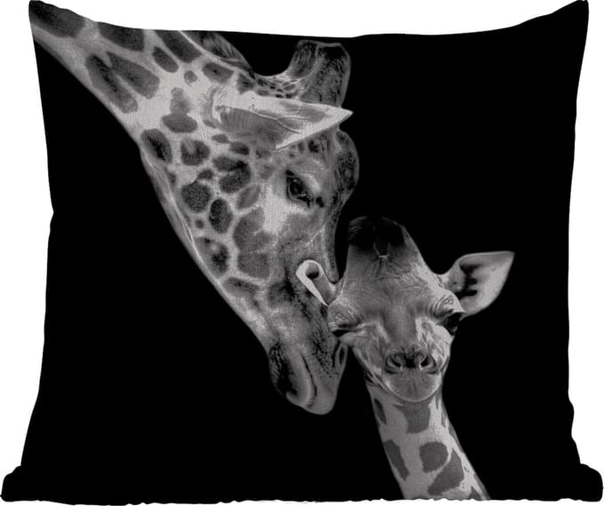 Tuinkussen - Portret - Giraffe - Dieren - Zwart - Wit - 40x40 cm - Weerbestendig