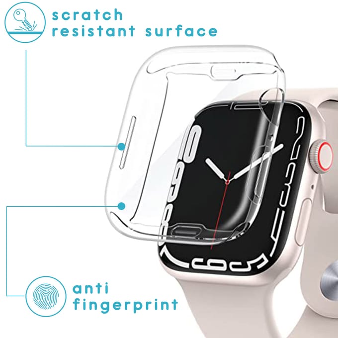 Hoesje Full Cover - Geschikt voor Apple Watch 7 / 8 / 9 - 41 mm - Screen protector - Case/Cover - Transparant