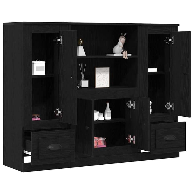 vidaXL - Highboard - Zwart - eiken - 132 - x - 35.5 - x - 103.5 - cm - Bewerkt - hout