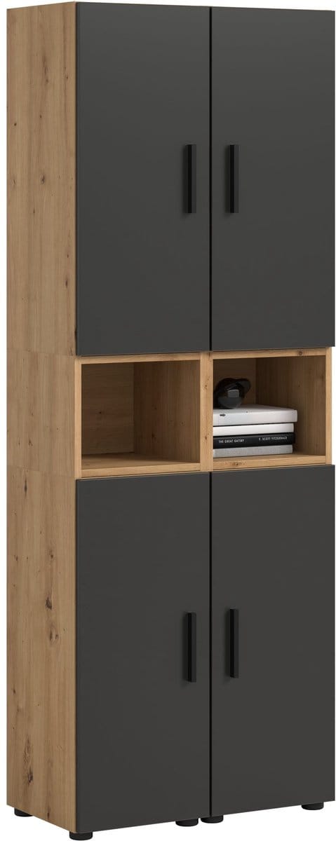 Woonkast in artisan eik en basalt - Moderne woonwand met opbergruimte - 65cm