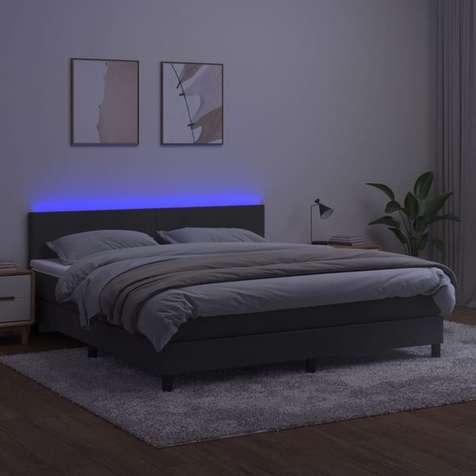 vidaXL - Boxspring - met - matras - en - LED - fluweel - donkergrijs - 180x200 - cm