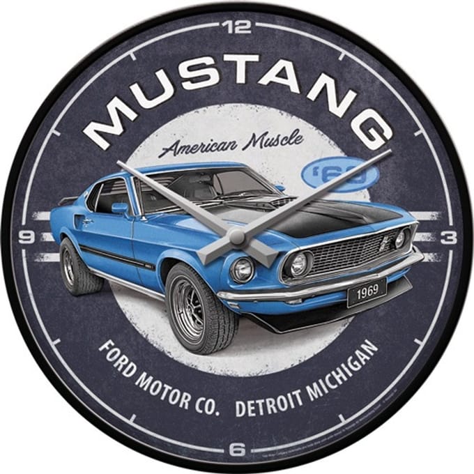 Wandklok - Ford Mustang - 1969 Mach 1 Blue