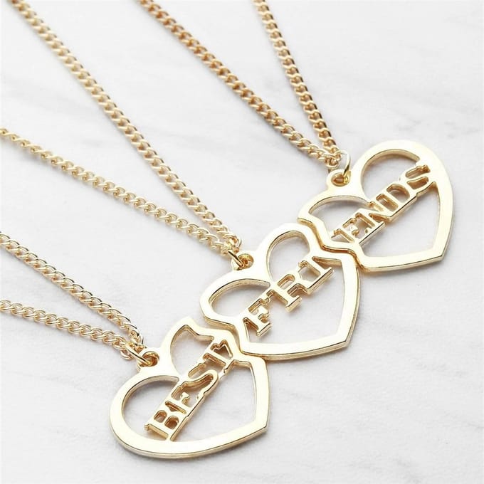 Accessoires, Letters, Goede Vriend Liefde Gesplitste Hart Hanger Driedelige Ketting goud