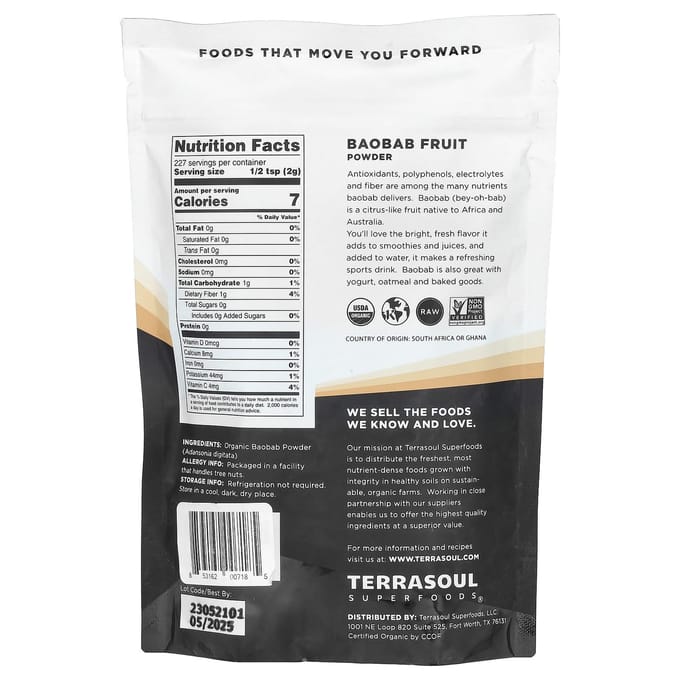 Terrasoul Superfoods, poudre de baobab, 12 oz (340 g)