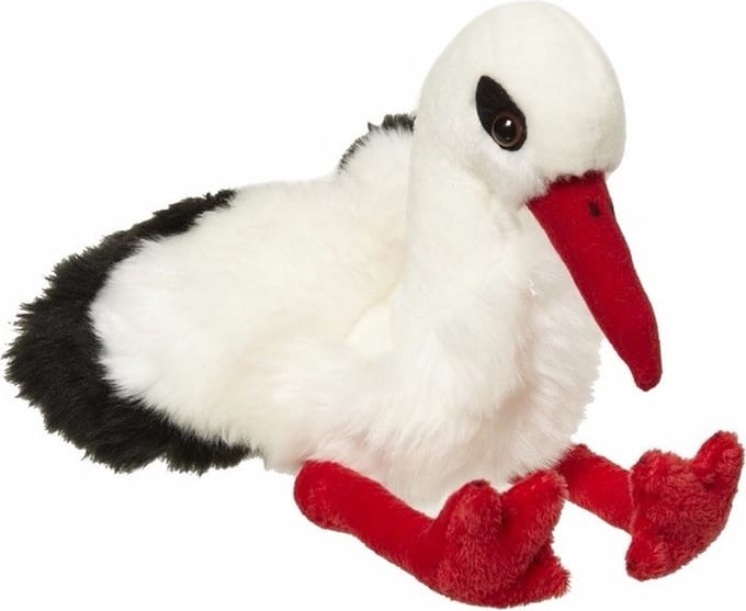 Nature Planet Ooievaar knuffel - 30 cm - wit - vogels - knuffeldieren - vogelknuffel