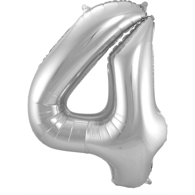 Zilveren Folieballon Cijfer 4 - 86 cm
