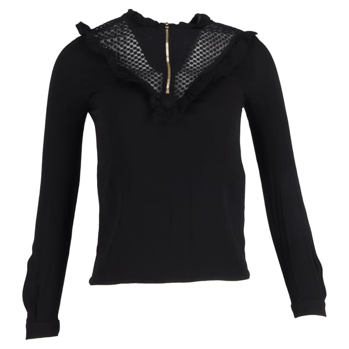 Maje blouse met ruches en ritssluiting, lange mouwen, in zwart polyester