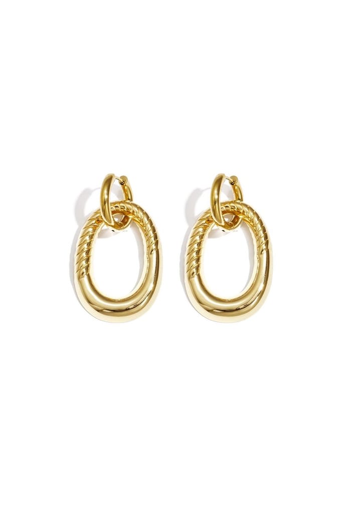 Statement oorbellen met gedetailleerde ovale hanger - Goud - Yehwang