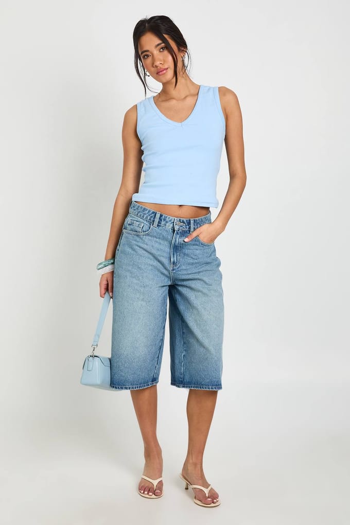 boohoo Dames Vest Top Met V-hals | Light Blue | Maat: 12