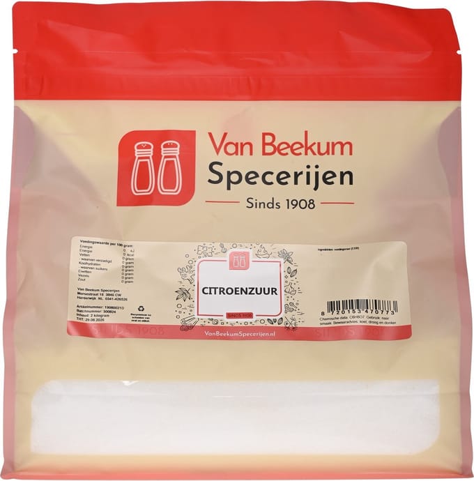 Van Beekum Specerijen - Citroenzuur E330 - 2 KG (hersluitbare stazak)