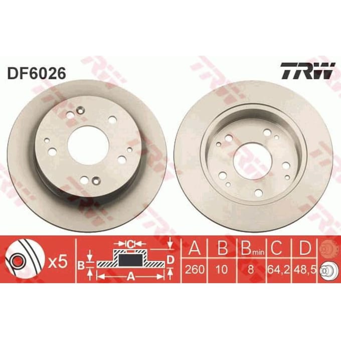 Remschijf TRW DF6026 achter, volledig, 1 Stuk