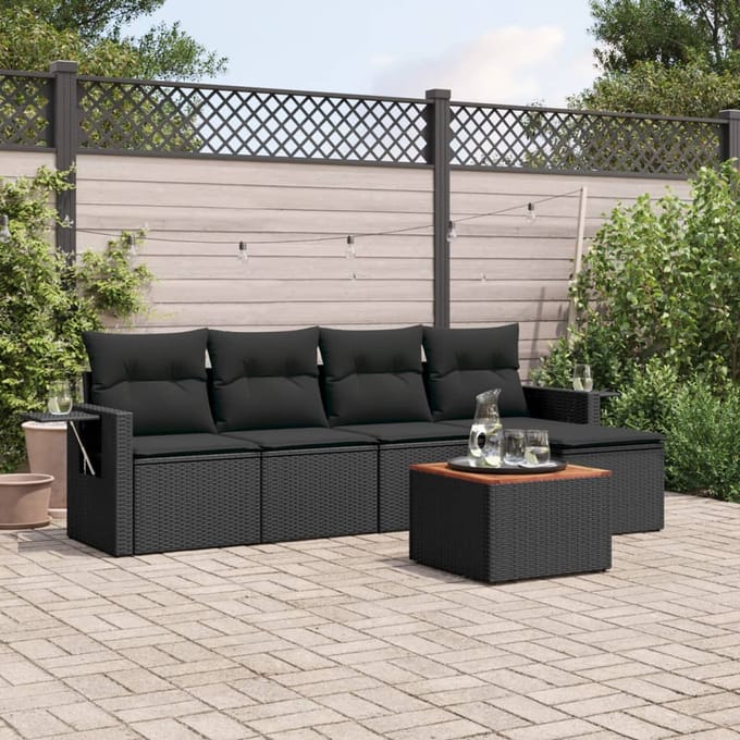vidaXL - 6-delige - Loungeset - met - kussens - poly - rattan - zwart