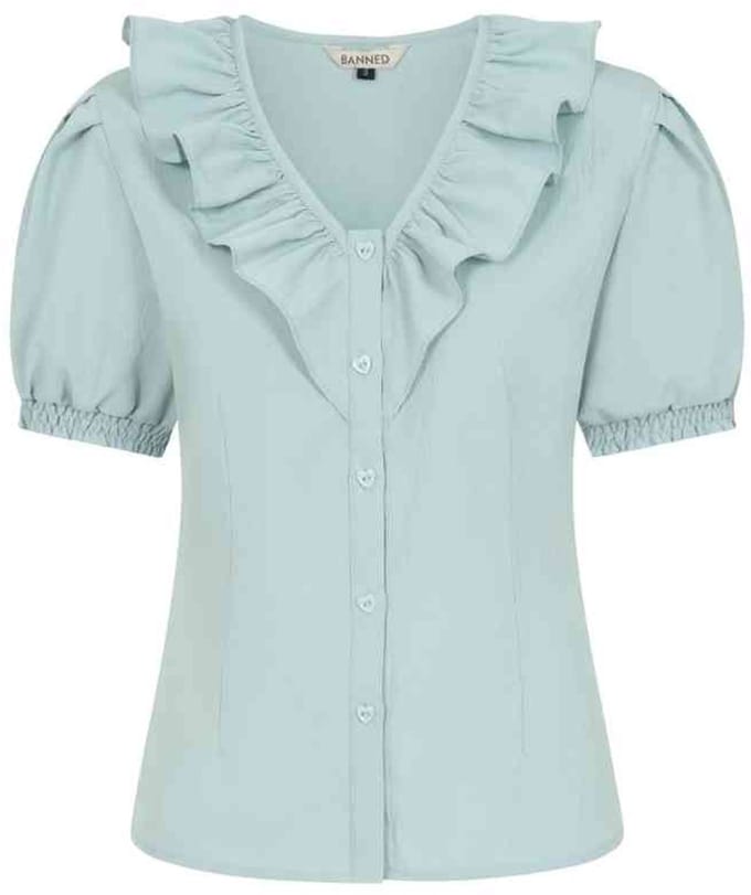 Banned - Fran Frill Blouse - XS - Blauw