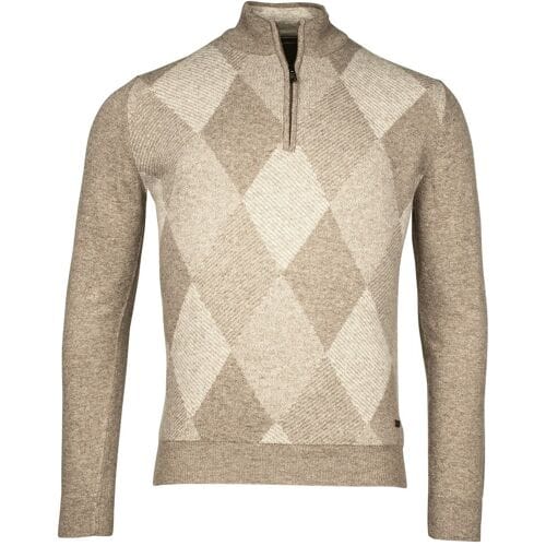 Baileys Trui Half Zip Argyle Pattern Donker Zand / male