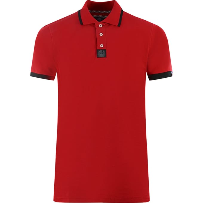 Aquascutum Branded Shoulder Tipped Red Polo Shirt