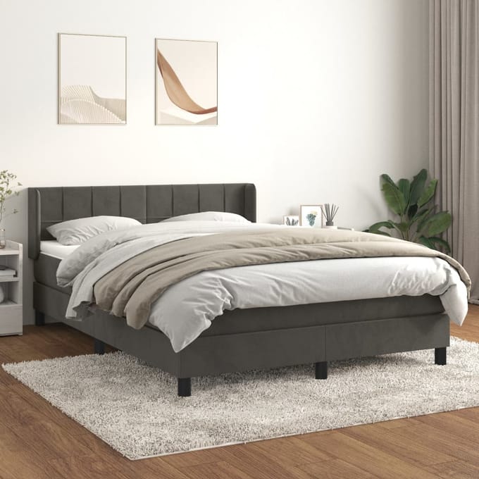 vidaXL - Boxspring - met - matras - fluweel - donkergrijs - 140x190 - cm