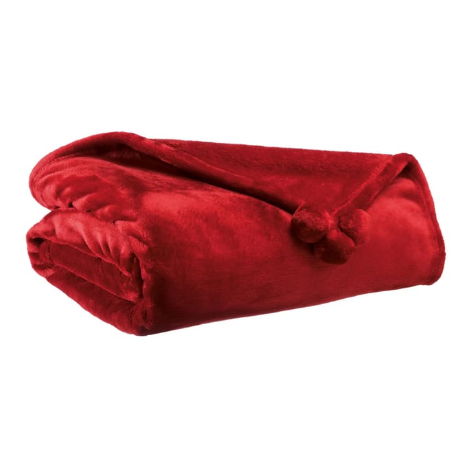 Vivaraise - Tedere Plaid Red met Pompons - Winterdeken - Kerst - Kleed rood - 130 x 170