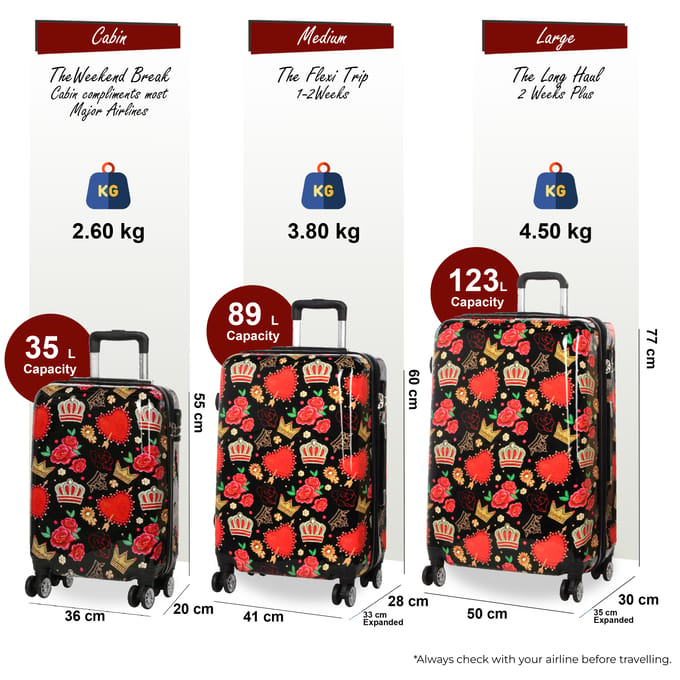 Uitbreidbare harde schaal zwarte rozen 8 wielen koffer print bagage