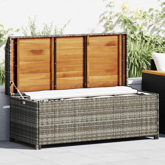 vidaXL - Tuinopbergbank - 120 - cm - poly - rattan - grijs