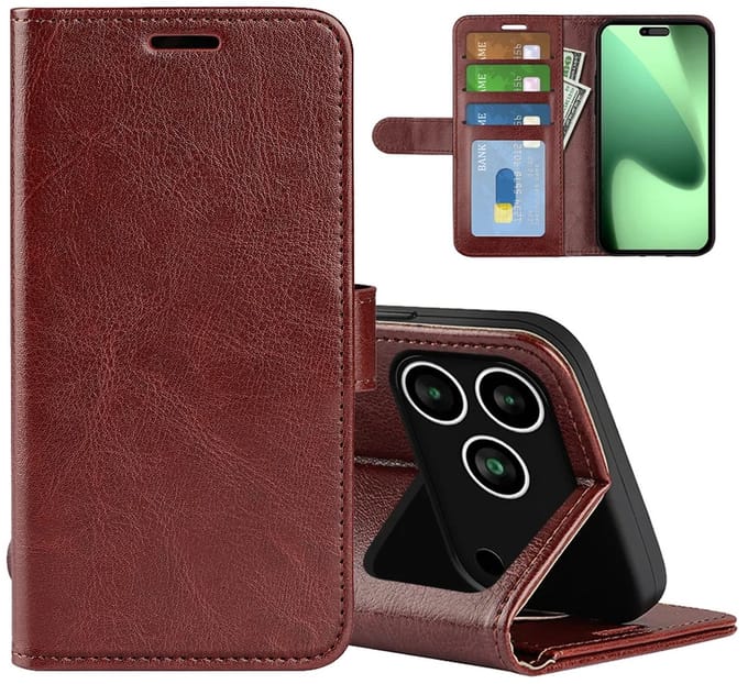 MobyDefend Hoesje - Geschikt voor iPhone 17 Pro Max - Wallet Book Case (Sluiting Achterkant) - Bruin
