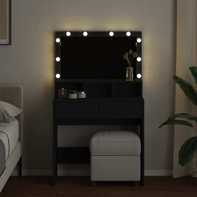 vidaXL - Kaptafel - met - LED - 80x41x134,5 - cm - zwart