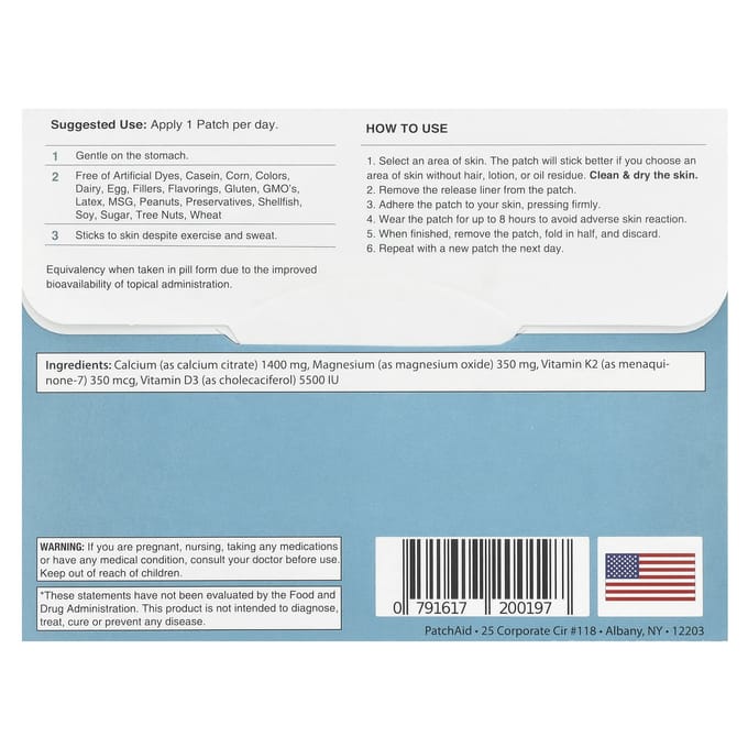 PatchAid, Vitamine D3 + Calcium Patch, 30 stuks