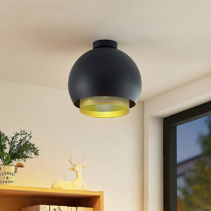 Lucande - plafondlamp design - 1licht - ijzer - H: 28.9 cm - E27 - zwart, goud