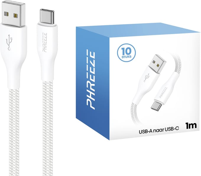 Multipack usb C naar usb kabels - 1 meter - Bundel van 10 stuks