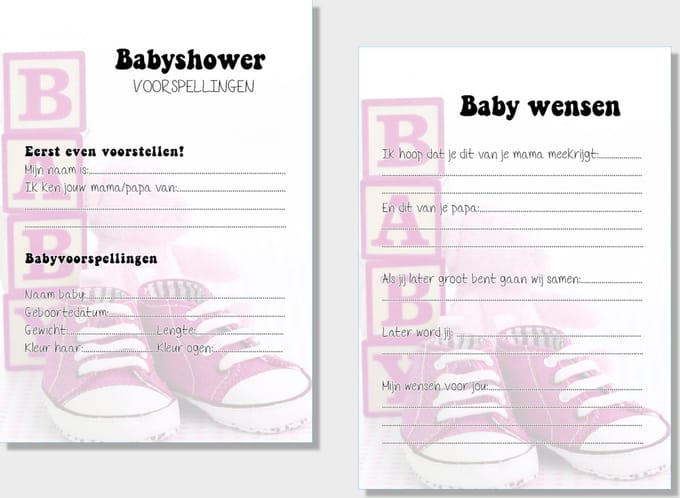 2x20 leuke Babyshowerkaarten | Babyshower | spelletje invulkaarten (A5 formaat) 2x20Babyshower03