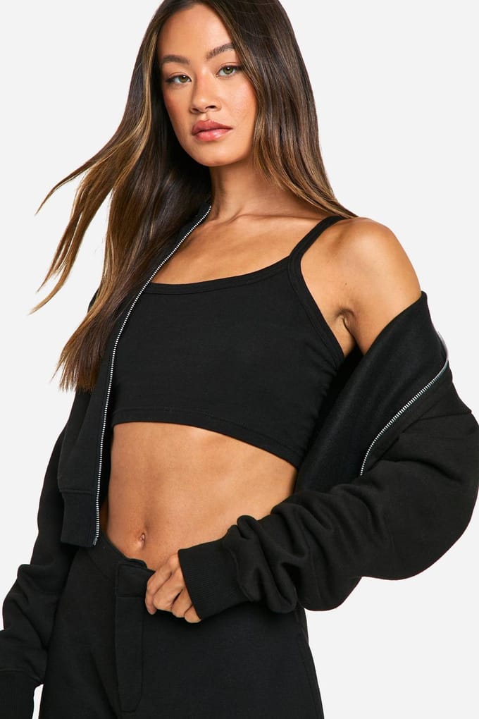 boohoo Dames Hoog 3-delig bomber trainingspak | Black | Maat: 18