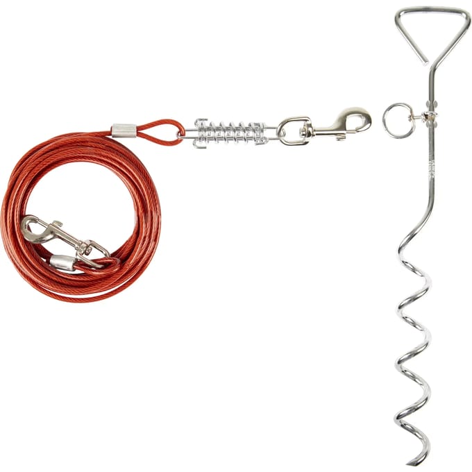 Flamingo Grondpin met 7,5 meter hondenriem  - Rood - 43cm