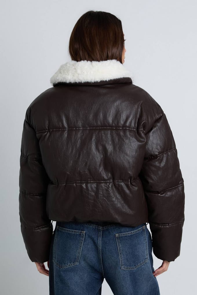 boohoo Dames Fur Collar Puffer | Chocolate | Maat: 12