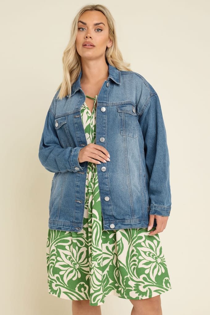 Yours Oversized Denim Jacket In Blauwe Wassing Size 44