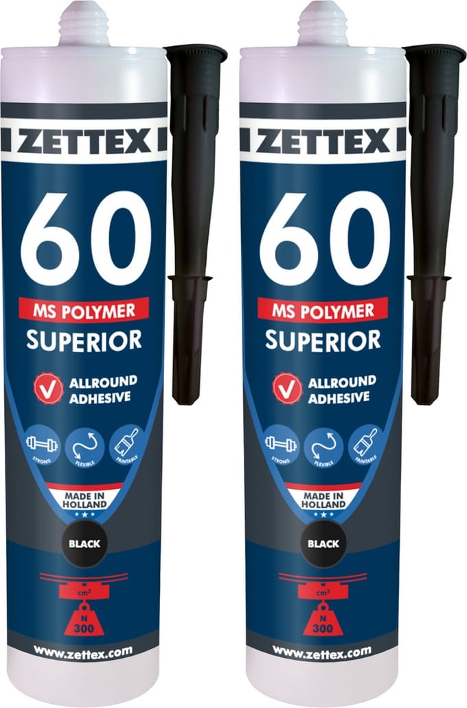Zettex MS 60 Polymeerkit Superior - Montagekit – Lijmkit – Afdichtkit - Binnen & Buiten - 2x 290ml – Zwart
