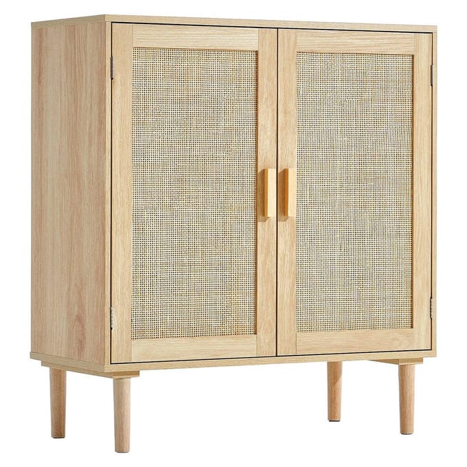 Rotan Kast Opslag met 2 Magnetische Deuren & Verstelbare Planken Natuurlijk