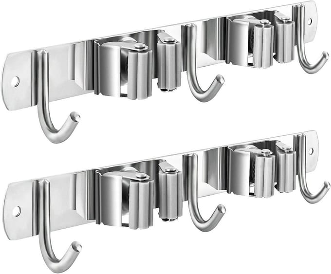 Wandmontage Mop Bezemhouder - Heavy Duty Organiser met Haken voor Efficiënte Opslag