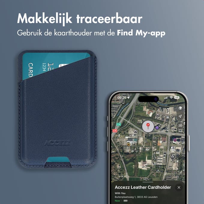 Accezz Magnetische Leren Pasjeshouder - Wallet Kaarthouder geschikt voor Apple Find My - Nightfall Blue