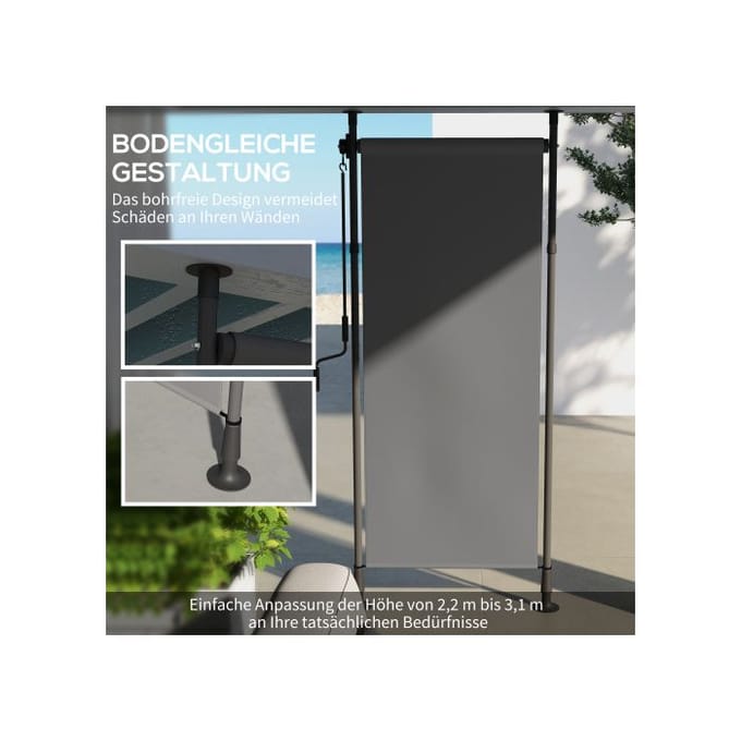 Store de balcon rétractable - Outsunny - 120x220-310 cm - Polyester gris foncé - Manivelle - UV30+ gris