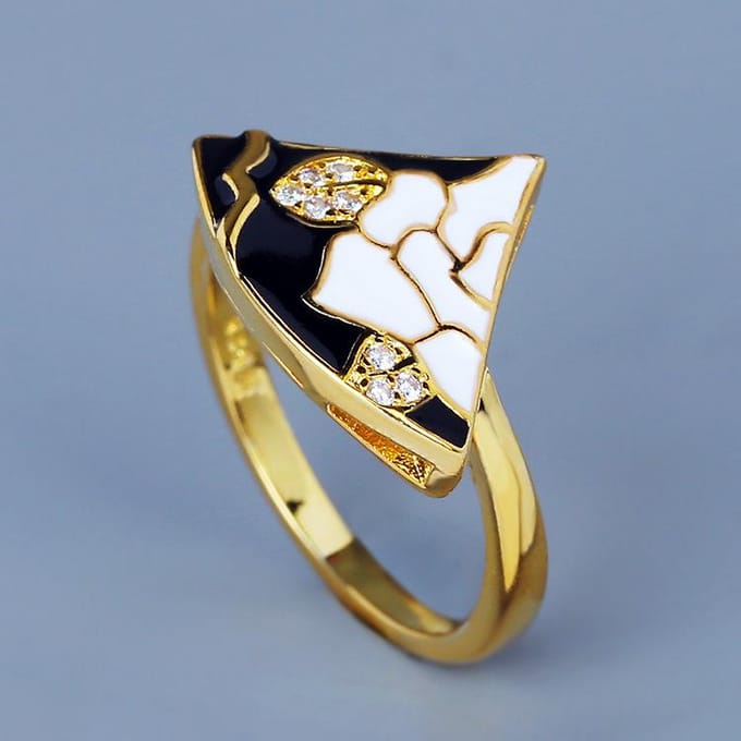 Creatieve Sint-Jakobsschelp Damesring Mode Bloem Zwart en Wit Handgemaakte Emaille Ring Feest No. 10 white