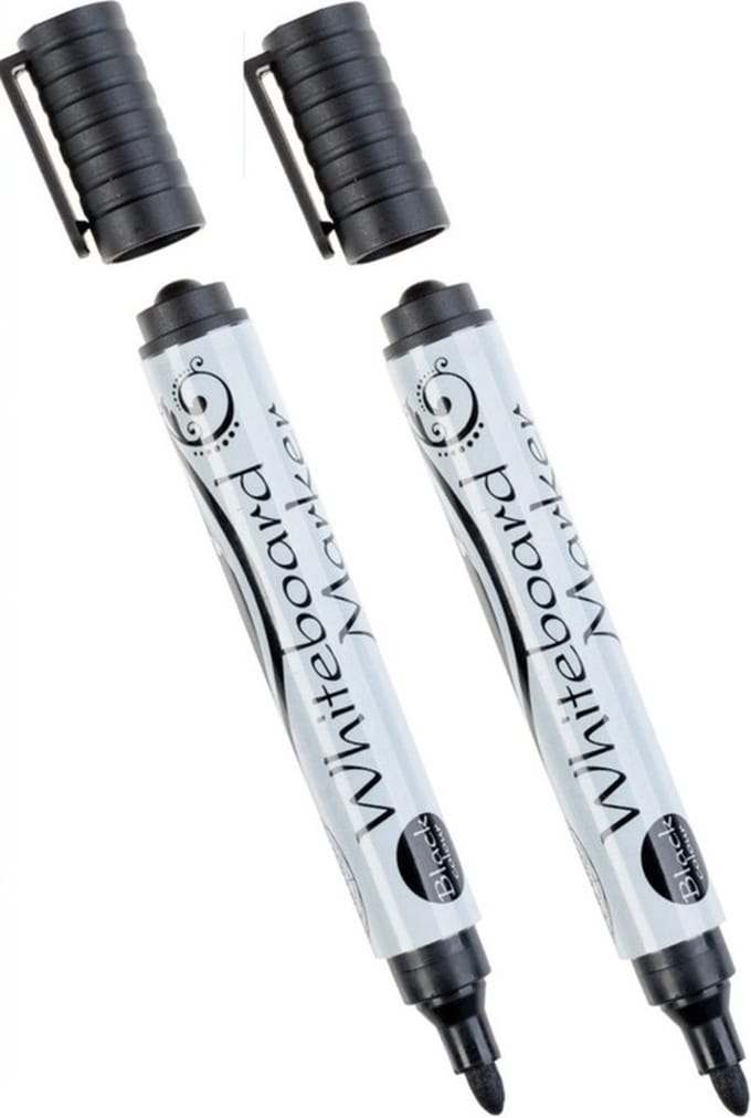 Whiteboard marker/stift - 2x - zwart - uitwisbaar - kantoor/school artikelen