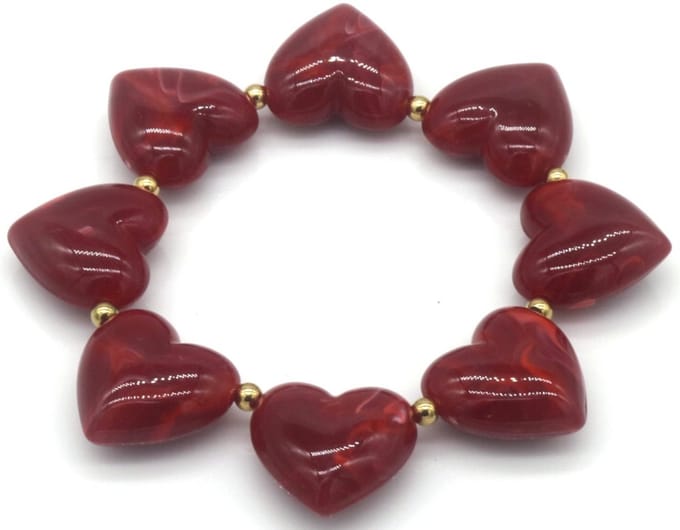 RVS hartjes armband – elastisch – bordeaux – dames – valentijn – cadeau