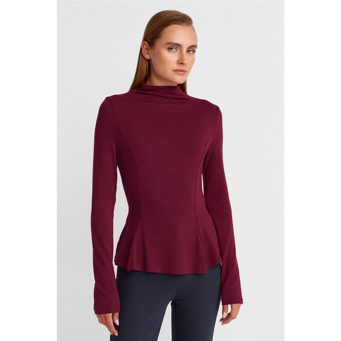 Getailleerde Half-Turtleneck Peplum Blouse