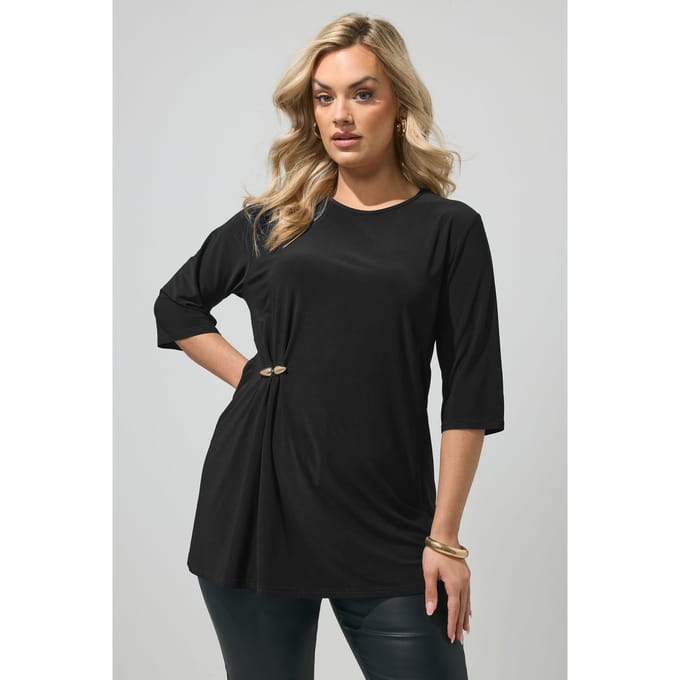 Yours London Zwarte Top Met Gespdetail Size 48
