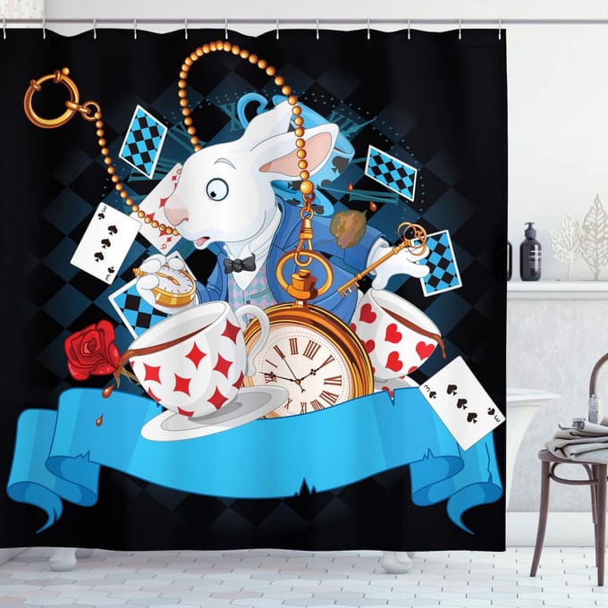 Abakuhaus Karikatuur Douchegordijn 175x180 cm – blauw oranje – polyester
