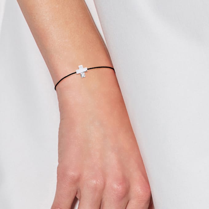 Diamond Bracelet CROSS 0,030 cts Nylon Black 925